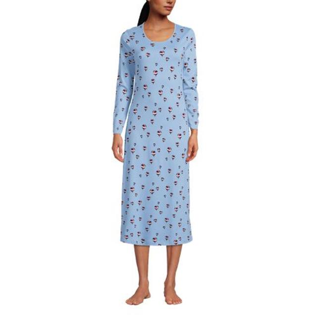 Long Sleeve Supima Nightdress, Mid-calf Length, Women, size: 14-16, regular, Blue, Cotton, by Lands' End
