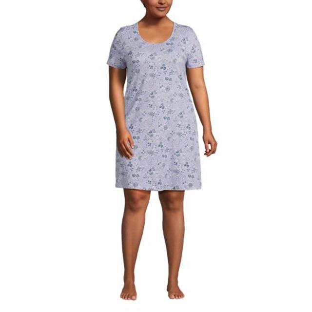 Short Sleeve Cotton Nightdress, Knee Length, Women, size: 24-26, plus, Purple, Cotton, by Lands' End