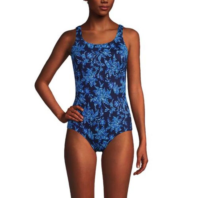 Tugless Swimsuit - D Cup, Women, size: 20, regular, Blue, Nylon-blend, by Lands' End