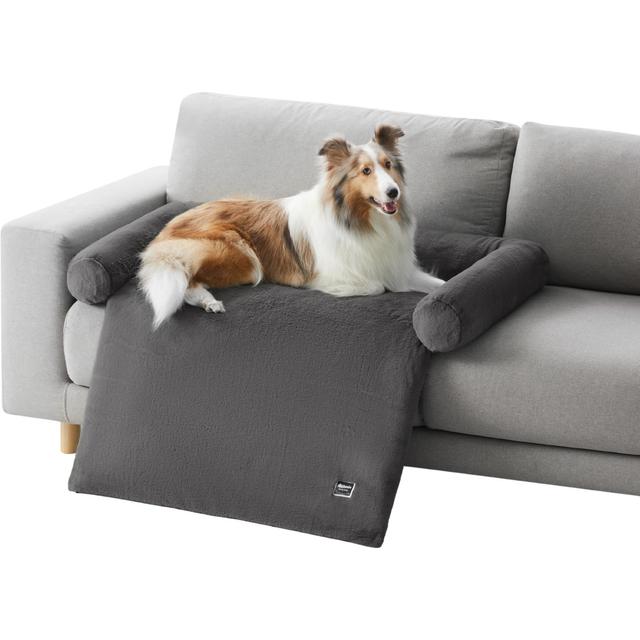 Allisandro Waterproof Pet Mat & Anti-Slip with Bolster Design Dog & Cat Bed with Removable Cover, Dark Grey, Large