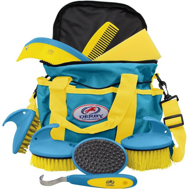 Derby Originals Premium Comfort 9-Piece Horse Grooming Kit, Blue/Yellow
