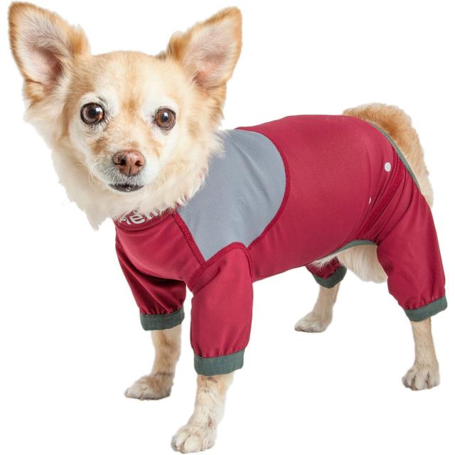 Dog Helios Tail Runner Lightweight 4-Way Stretch Performance Dog Tracksuit, Red & Grey, Large