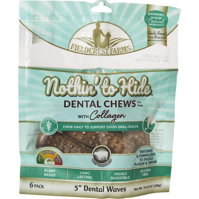 Fieldcrest Farms Nothin' to Hide Dental Wave Beef 5-in Dog Chews, 6 count