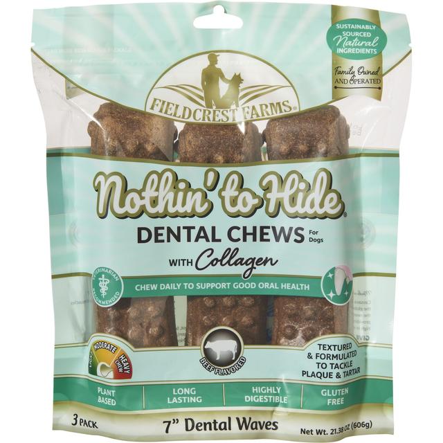 Fieldcrest Farms Nothin' to Hide Dental Wave 7-inch Beef Flavor Dog Chews, 3 count