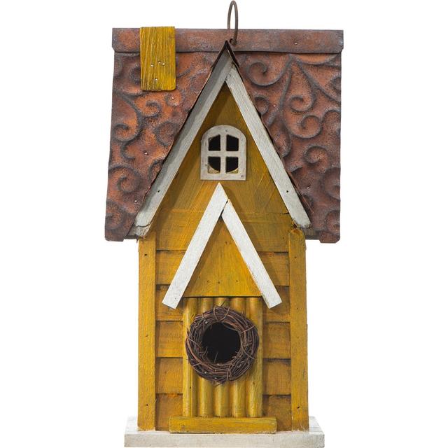 Glitzhome Distressed Solid Wood Cottage Birdhouse, Yellow