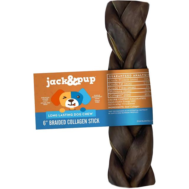 Jack & Pup Long Lasting 6-inch Braided Beef Collagen Stick Dog Chews