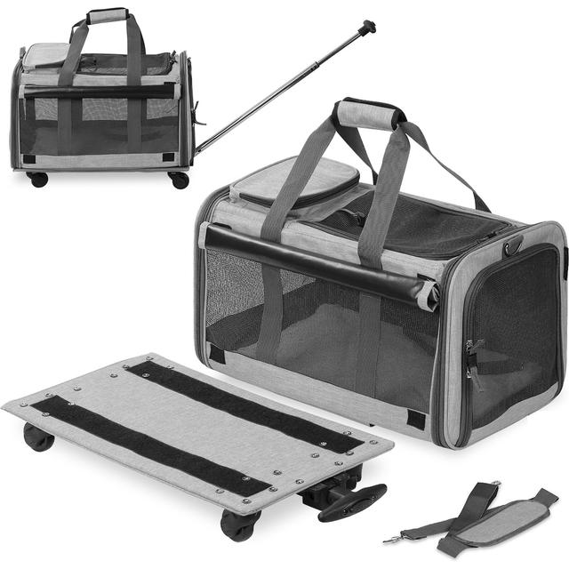 KOPEKS Detachable Wheel Dog & Cat Carrier Bag, Grey