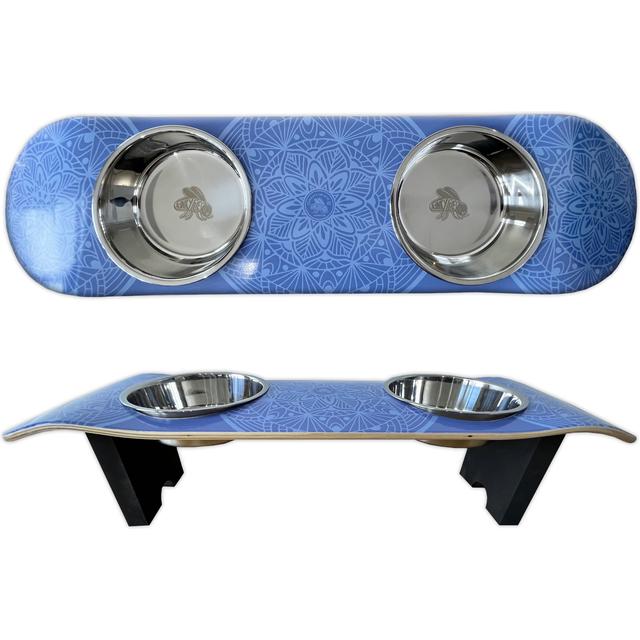 Funky Flies Dream Catcher SkateBowls Stainless Steel Elevated Dog Bowls, 3-cup, Purple