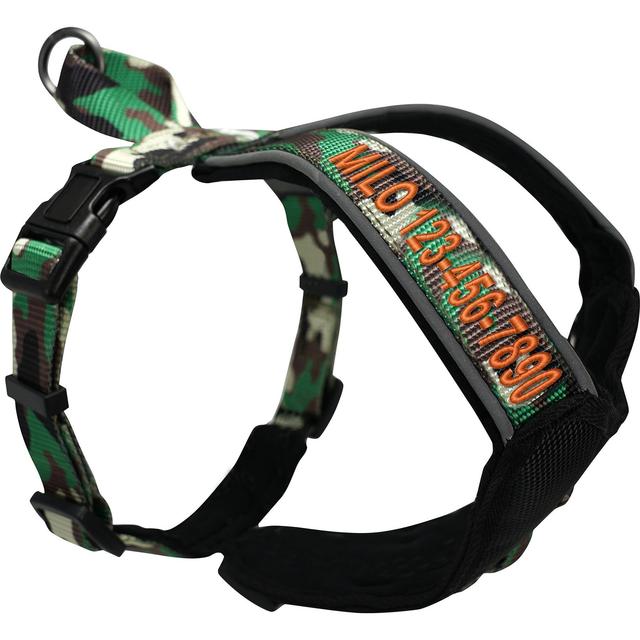Pawtitas Personalized Reflective Dog Harness, Green Camo, Medium: 21 to 28-in chest