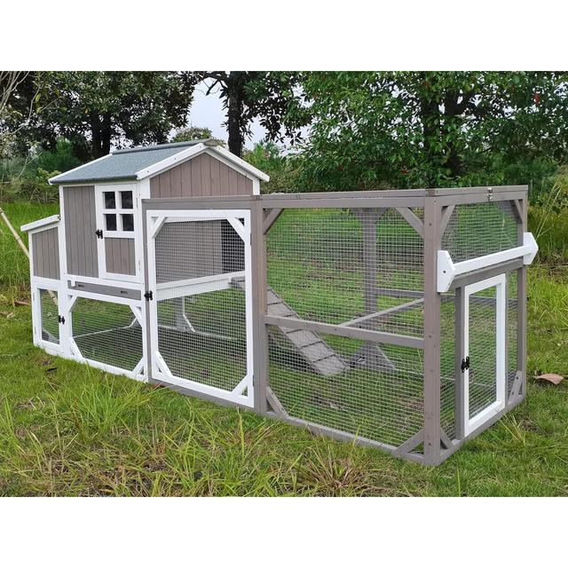 Petscosset Wooden Chicken Coop, 7-8 Chicken Capacity, Grey