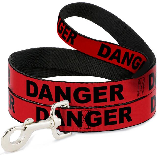Buckle-Down Danger Text Polyester Dog Leash, Red, 6-ft long, 1-in wide
