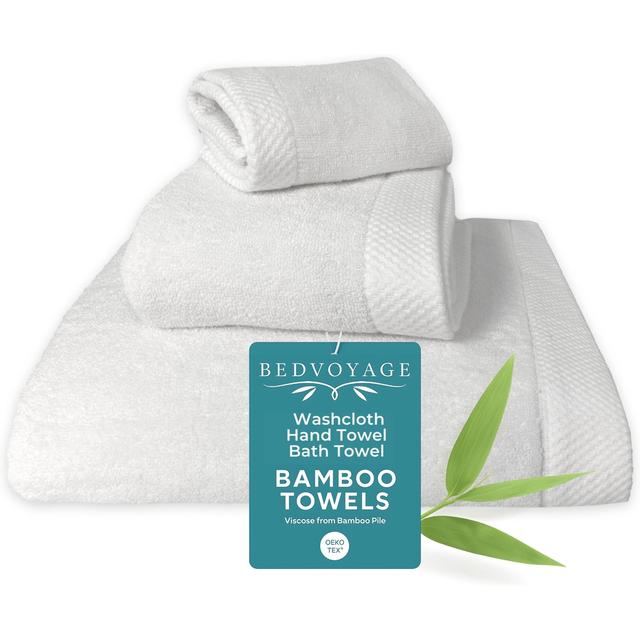 BedVoyage Viscose from Bamboo Cotton 600 GSM Absorbent & Odor Resistant Towel Set, White, 3 count