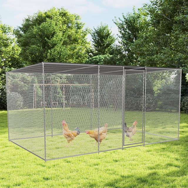 Yafylly Chicken Coop & Run, 7 to 8 Chicken Capacity, Silver Gray