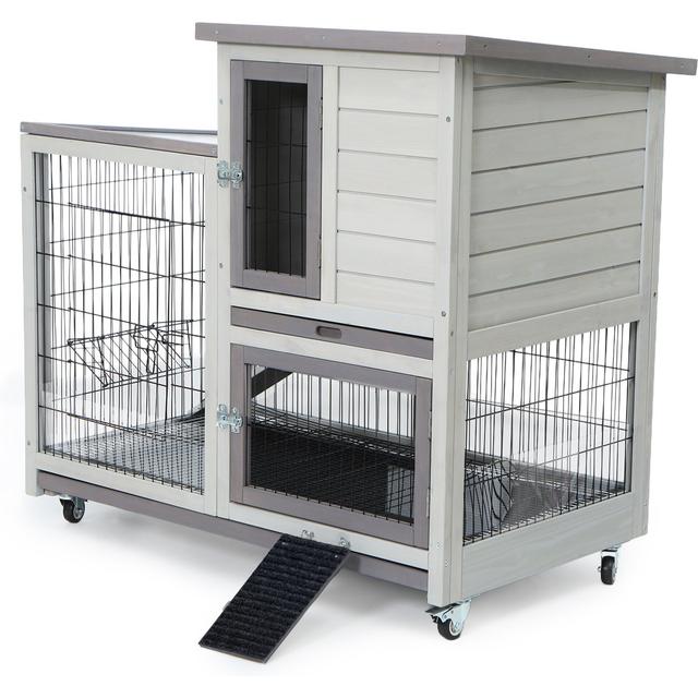 FunXplore Rabbit Hutch Indoor & Outdoor with 2 Pull-out Trays, Grey