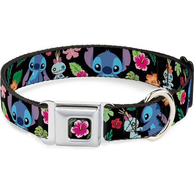 Buckle-Down Disney Stitch Scrump Poses Tropical Flora Dog Collar, Small: 9.5 to 13-in neck, 1-in wide