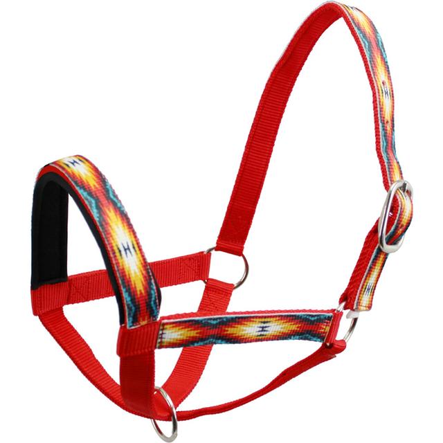 Tahoe Tack Nylon Overlay Sheep & Goat Halter with Padded Noseband, Red Aztec, Small