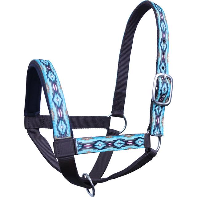 Tahoe Tack Nylon Overlay Sheep & Goat Halter with Padded Noseband, Blue Aztec, Small