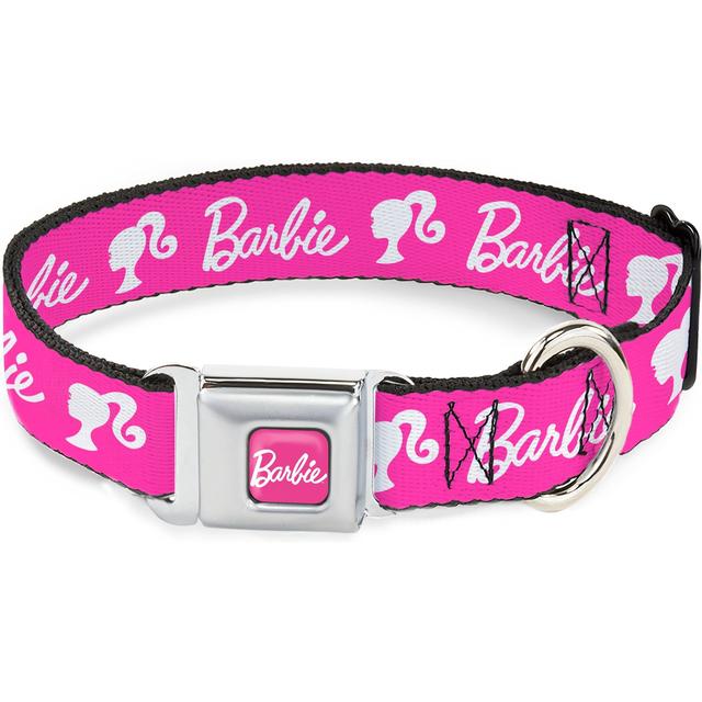 Buckle-Down Mattel Barbie Script Signature Logo & Silhouette Dog Collar, Large: 15 to 24-in neck, 1-in wide