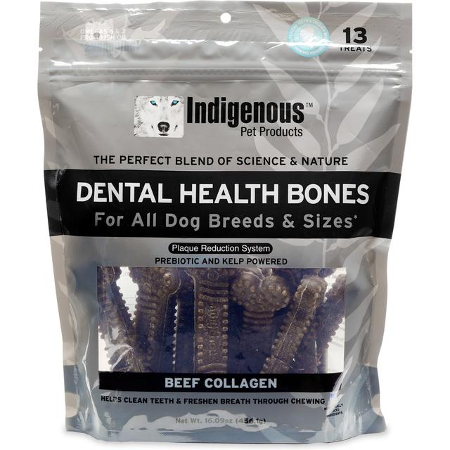 Indigenous Pet Products Dental Health Bones Beef Collagen Flavor Dog Treats, Large, 13 count