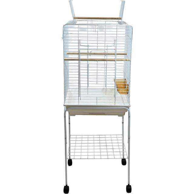 YML A1924 Open Flat Top Bird Cage with Wheeled Stand, White, Large