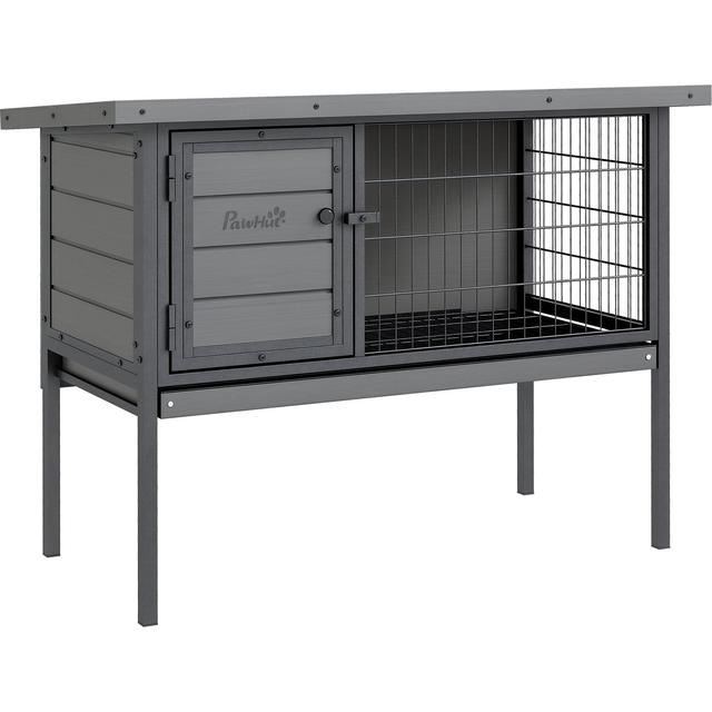 PawHut Elevated Metal Frame Indoor/Outdoor Rabbit Hutch, Gray