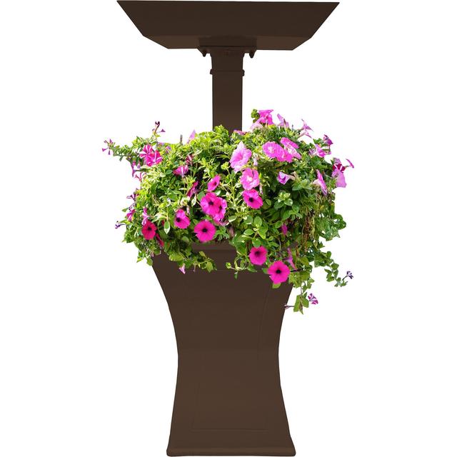 Oakland Living Modern Square Cast Bird Bath & Planter Vase Combo, Brown, 40-in