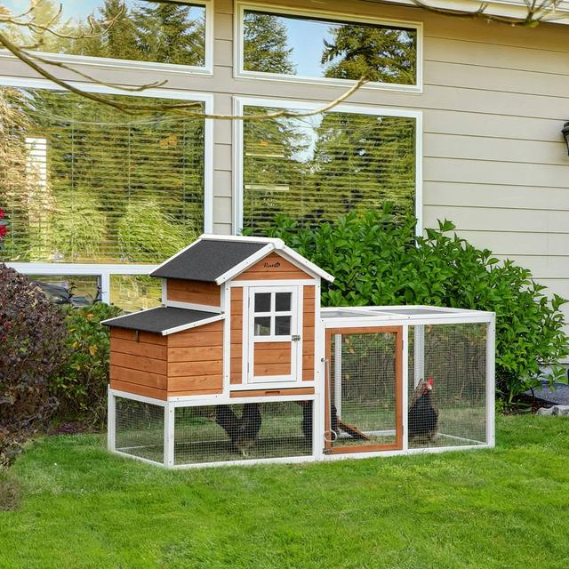 PawHut Outdoor Poultry Cage House Wooden with Non-Polluting & Weatherproof Materials Chicken Coop, 75.75 x 31 x 43.75-in