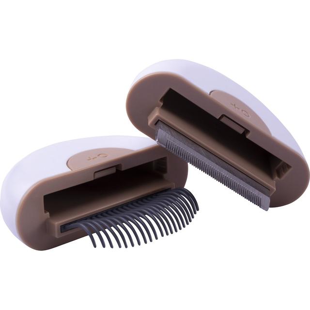 Pet Life LYNX 2-in-1 Travel Connecting Grooming Dog & Cat Comb & Deshedding Tool, Brown, Small