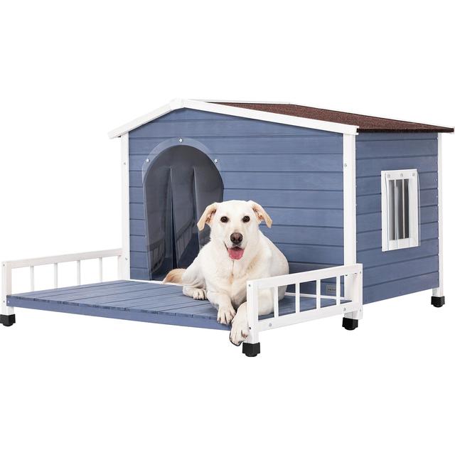 Petsfit Elevated Floor Wooden Outdoor Dog House, Blue, Large: 45-in