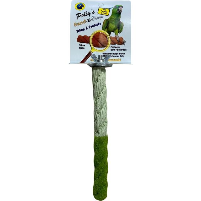 Polly's Pet Products Sand-E-Rope Nail Trimming Bird Perch, Green, Small