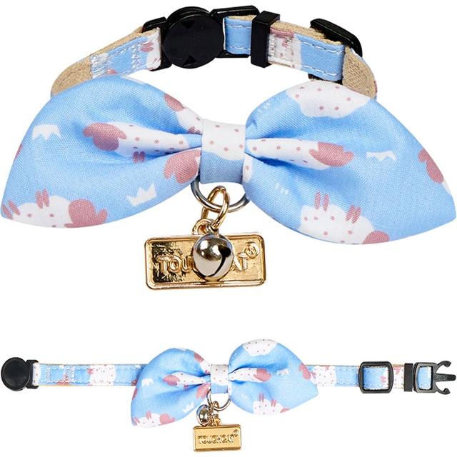 Touchcat Shepherd Polyester Cat Collar with Bow, Blue, Large: 7.87 to 11.81-in neck, 0.39-in wide