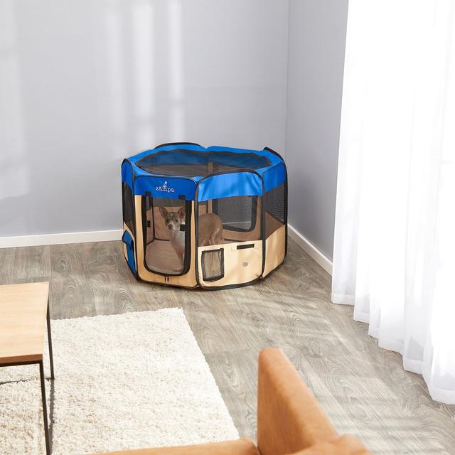 Zampa Pet Folding Soft-sided Dog & Cat Playpen, Blue, Small