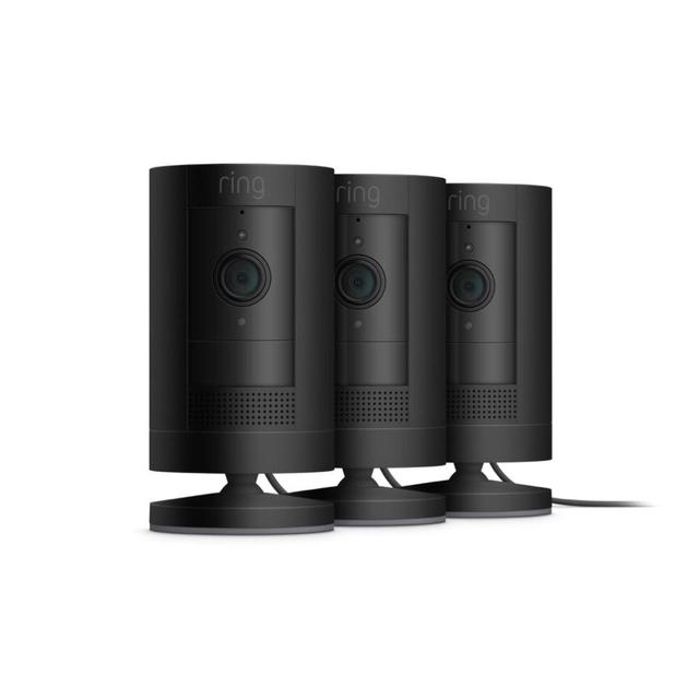 Ring Stick Up Cam (Certified Refurbished) Plug-In in Black | Pack of 3
