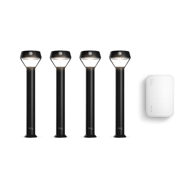 Ring Smart Lighting Solar Pathlight + Bridge (for 2nd Generation) in Black | Pack of 4