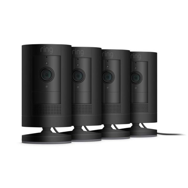Ring Stick Up Cam (Certified Refurbished) Plug-In in Black | Pack of 4
