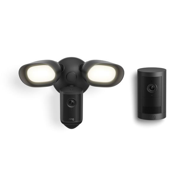 Ring Floodlight Cam Pro (for 2nd Generation) Wired + Outdoor Cam Plus Battery in Black