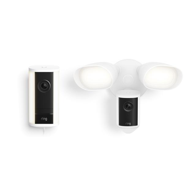 Ring Spotlight Cam Pro, Plug-in (for 2nd Generation) + Floodlight Cam Pro (for 2nd Generation) in White