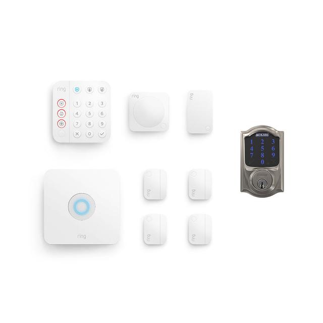 Ring 8-Piece Alarm Security Kit + Schlage Connect Smart Deadbolt (for 2nd Generation) in White