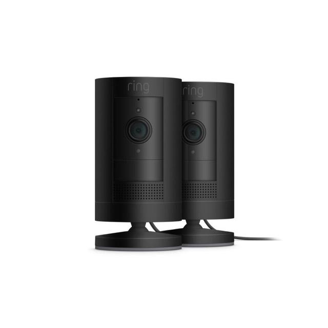 Ring Stick Up Cam (Certified Refurbished) Plug-In in Black | Pack of 2