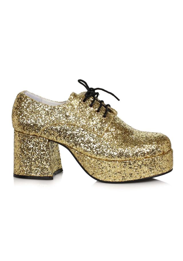 Gold Men's Glitter Platform Shoes | Disco Accessories
