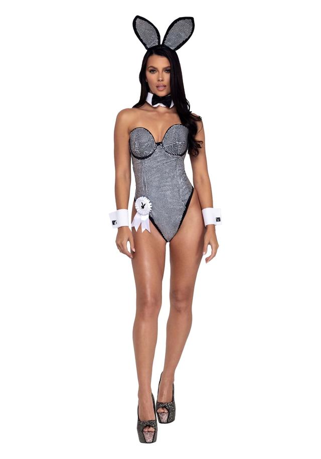 Women's Playboy Black and Silver Sexy Rhinestone Bunny Costume | Playboy Costumes