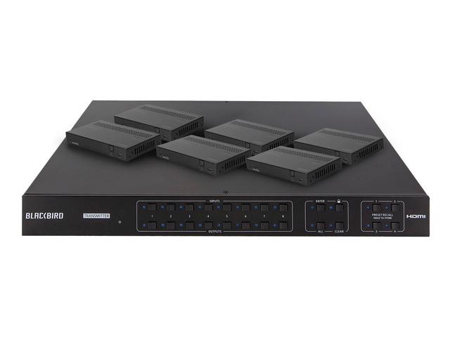 Monoprice Blackbird 4K60 8x8 Video Matrix with HDMI, Includes 6 Extenders over HDBaseT up to 70m, Supports RS-232, HDR, HDCP2.2, YCbCr 4:4:4