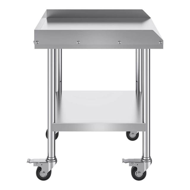 Stainless Steel Work Table, 24 x 28 x 30 in. Commercial Food Kitchen Prep Table with 4 Casters, 3-Sided Backsplash