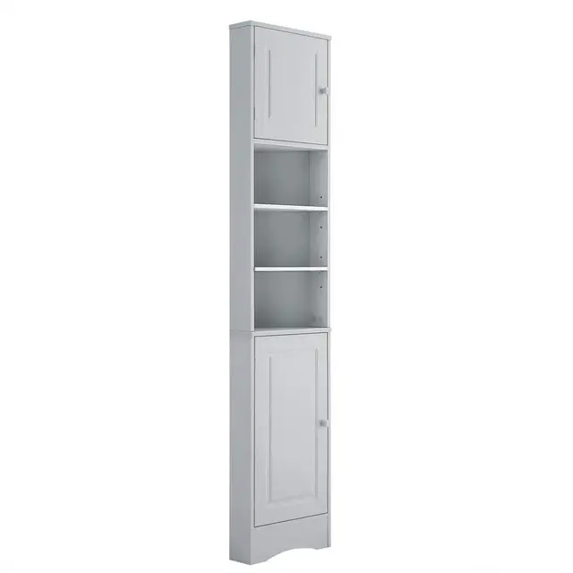 15 in.W x 9 in.D x 70 in.H Corner Freestanding Bathroom Storage Linen Cabinet with Adjustable Shelves in Gray