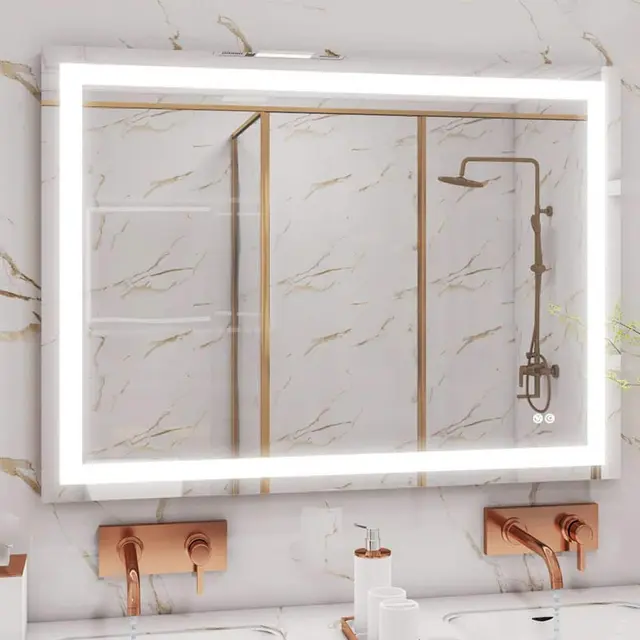 36 in. W x 48 in. H Rectangular Frameless Dimmable LED Light Wall Bathroom Vanity Mirror in Aluminum, Memory Function