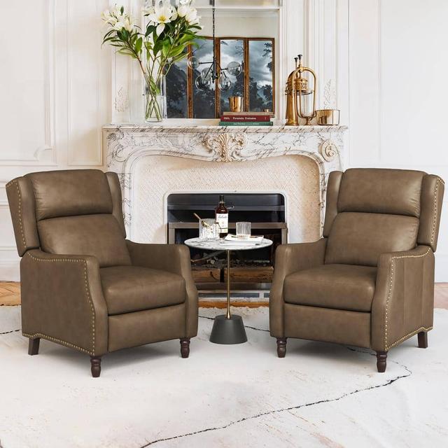 28 in. W Grayish-brown Genuine Leather Recliner Chair Arm Chair with Nailhead Trim (Set of 2)