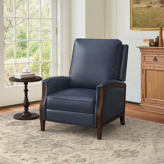 Aola Navy Genuine Leather Recliner Chair Arm Chair with Solid Wood Legs and Adjustable Footrest