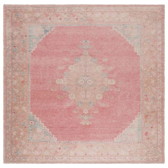 Classic Vintage 6 ft. x 6 ft. Pink/Dark Beige Faded Medallion Square Area Rug