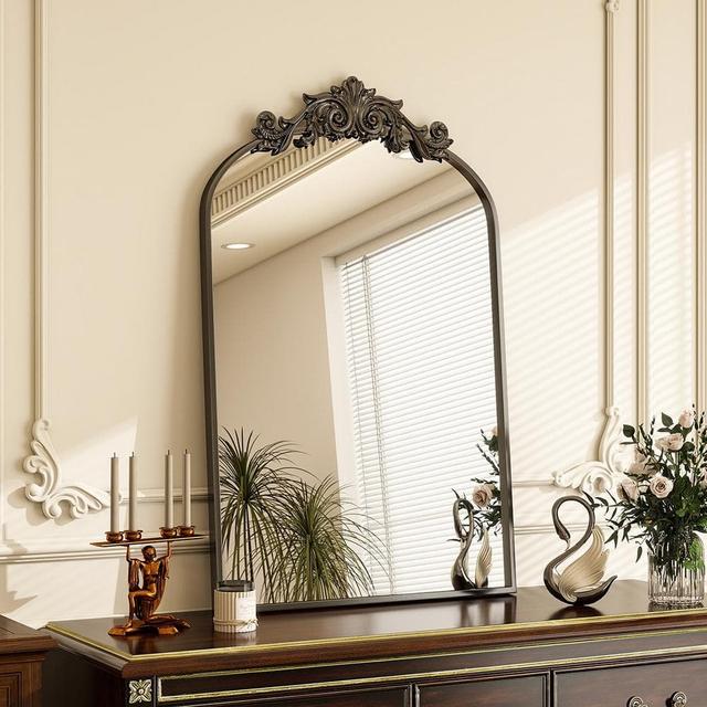 24 in. W x 38 in. H Arched Black Aluminum Alloy Framed Decorative Wall Mirror