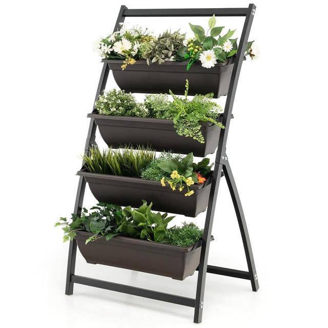 4 ft. 4-Tier Black Metal Vertical Raised Garden Bed Elevated Planter Box with 4 Container Boxes